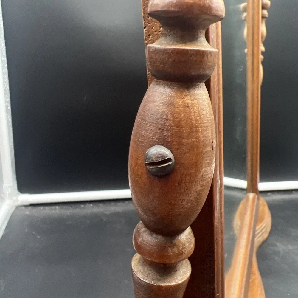 Vintage Wood Vanity Shaving Stand Dresser Table Top Swivel Beveled Mirror